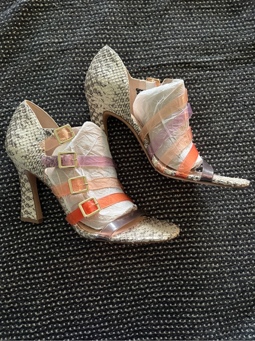 Louise et Cie Isoldah Multicolor Strappy Snakeskin-Heel Sandals